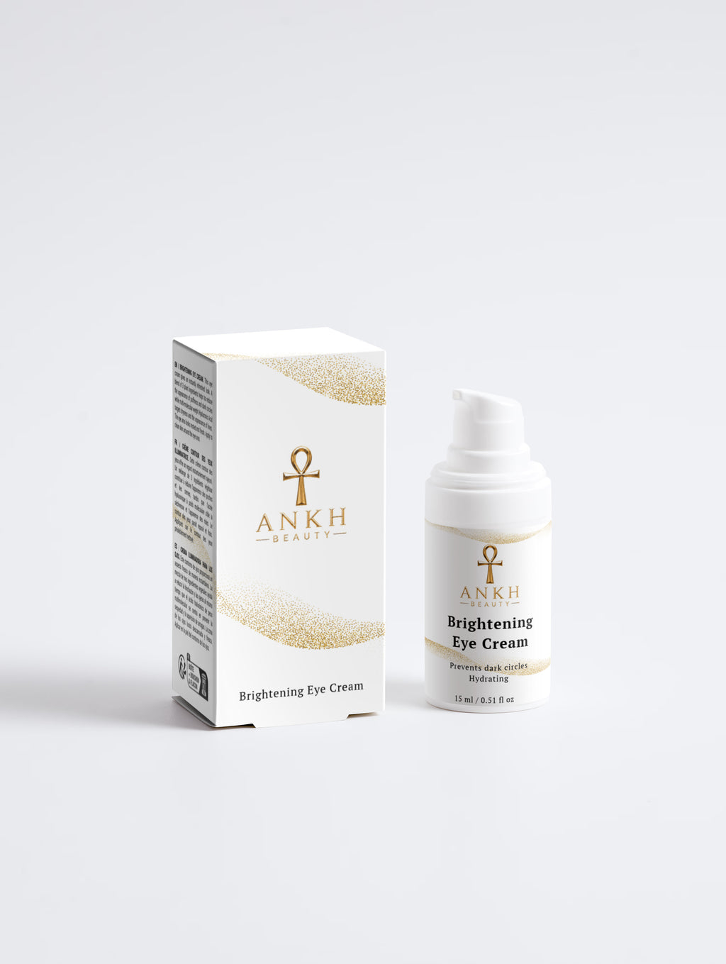 Ankh Beauty Brightening Eye Cream, pump bottle and box, front view