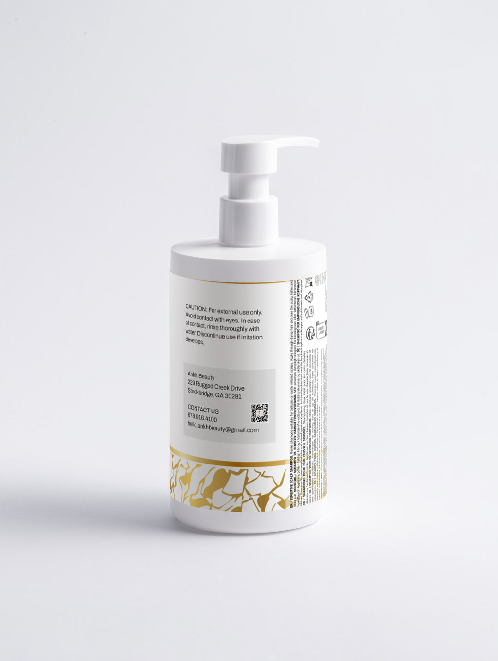 Ankh Beauty Sensitive Scalp Shampoo — back label, 400 ml