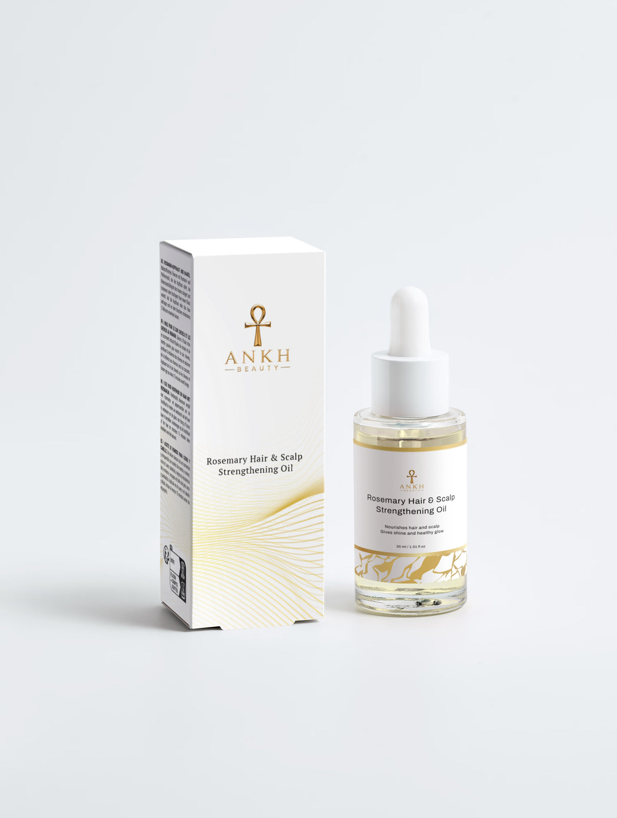 Ankh Beauty Rosemary Hair & Scalp Strengthening Oil — front of bottle and box, 30 ml