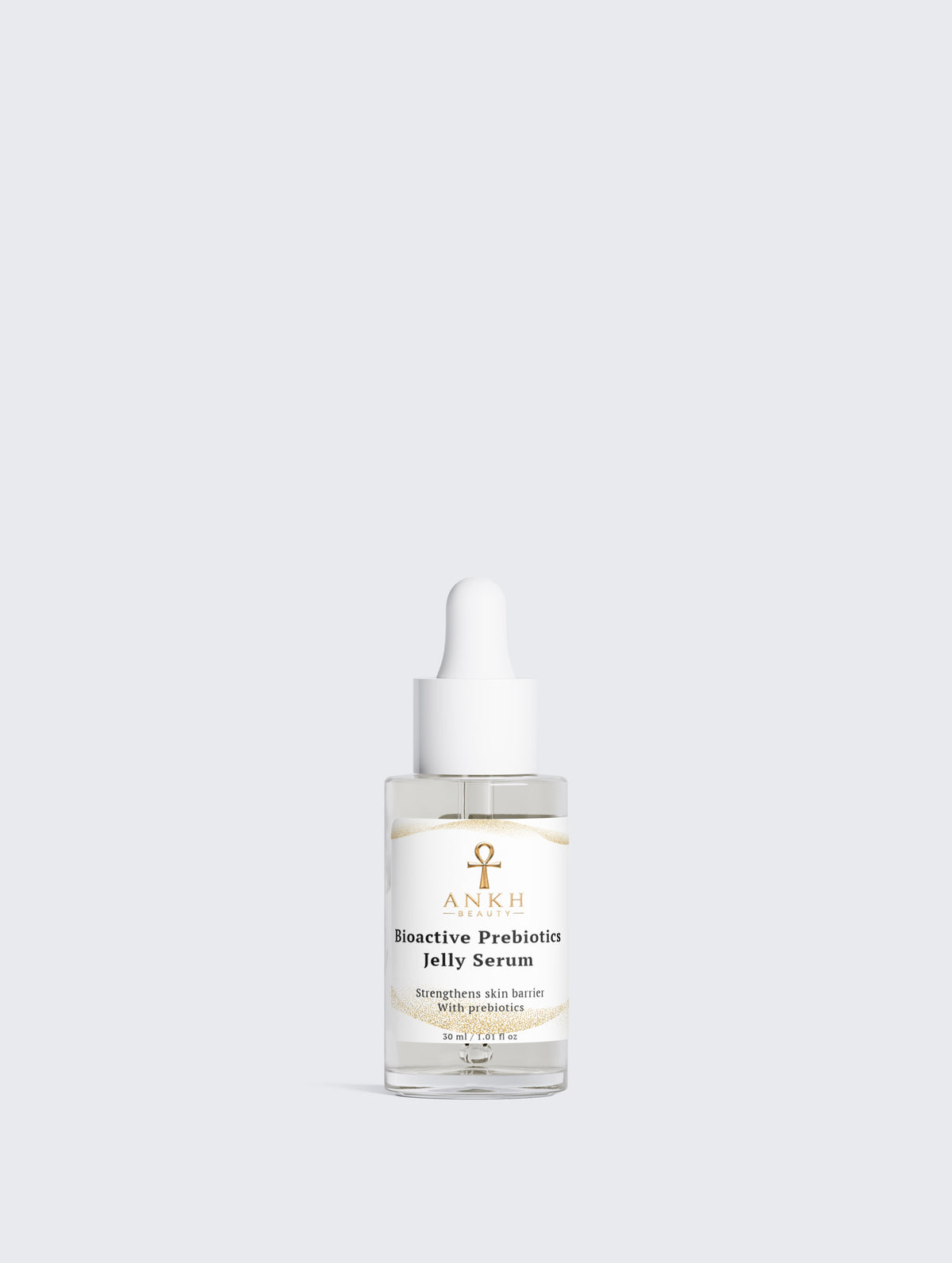 Ankh Beauty Bioactive Prebiotics Jelly Serum, dropper bottle, front label
