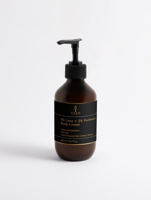 Ankh Beauty 5% Hydroxyethyl Urea + 2% Panthenol Body Cream, pump bottle, front label