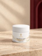 Clay Mask for Pores and Blackheads, original Ankh Beauty packaging on warm ivory stone