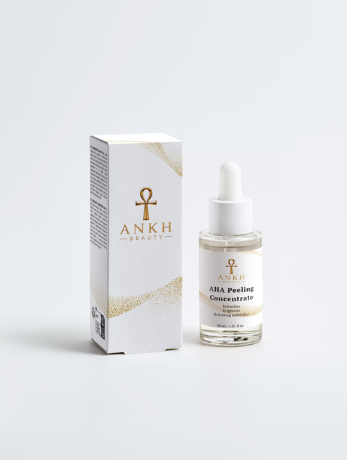 Ankh Beauty AHA Peeling Concentrate, dropper bottle and box, front view