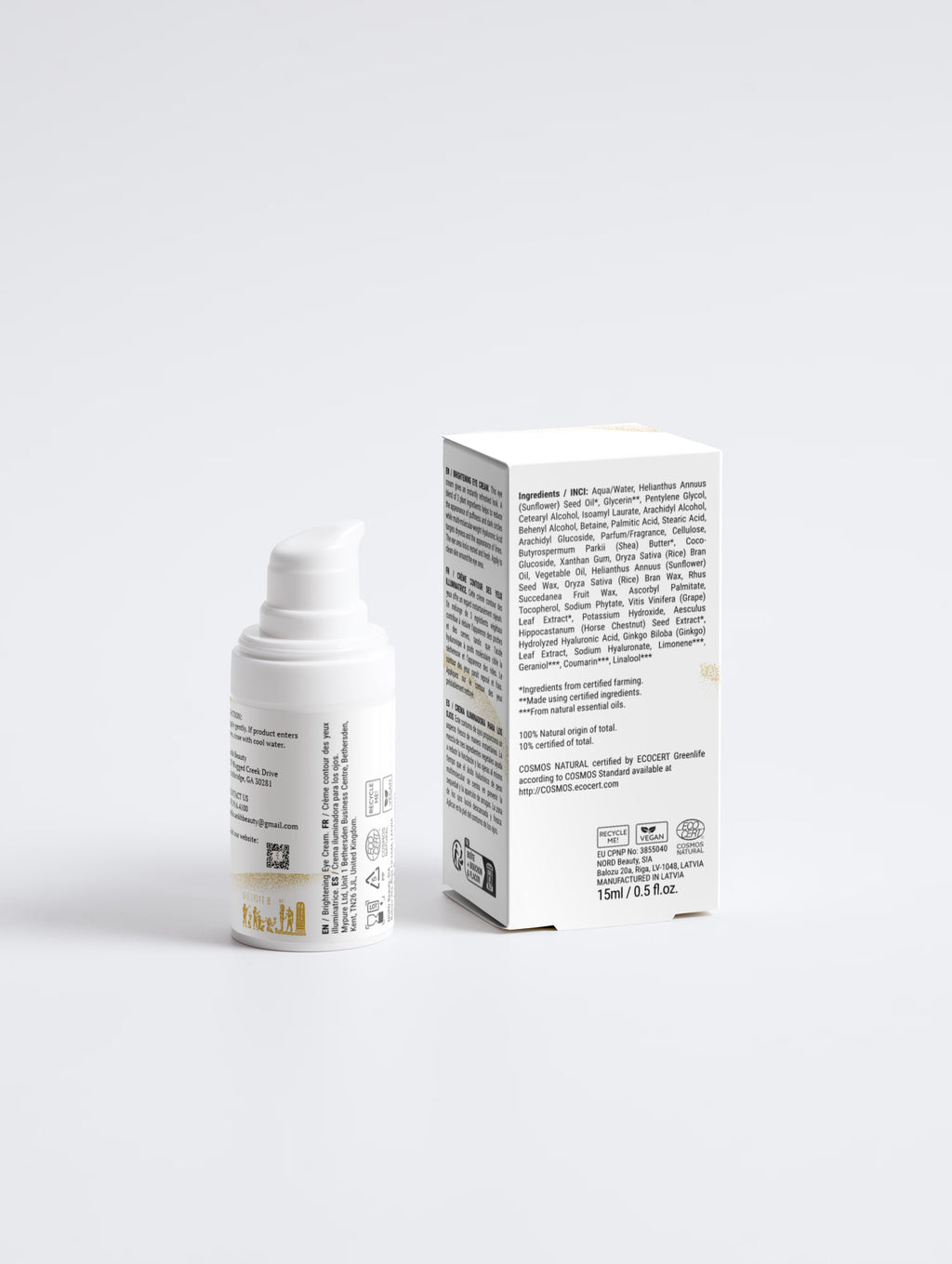 Ankh Beauty Brightening Eye Cream, pump bottle and box, back view