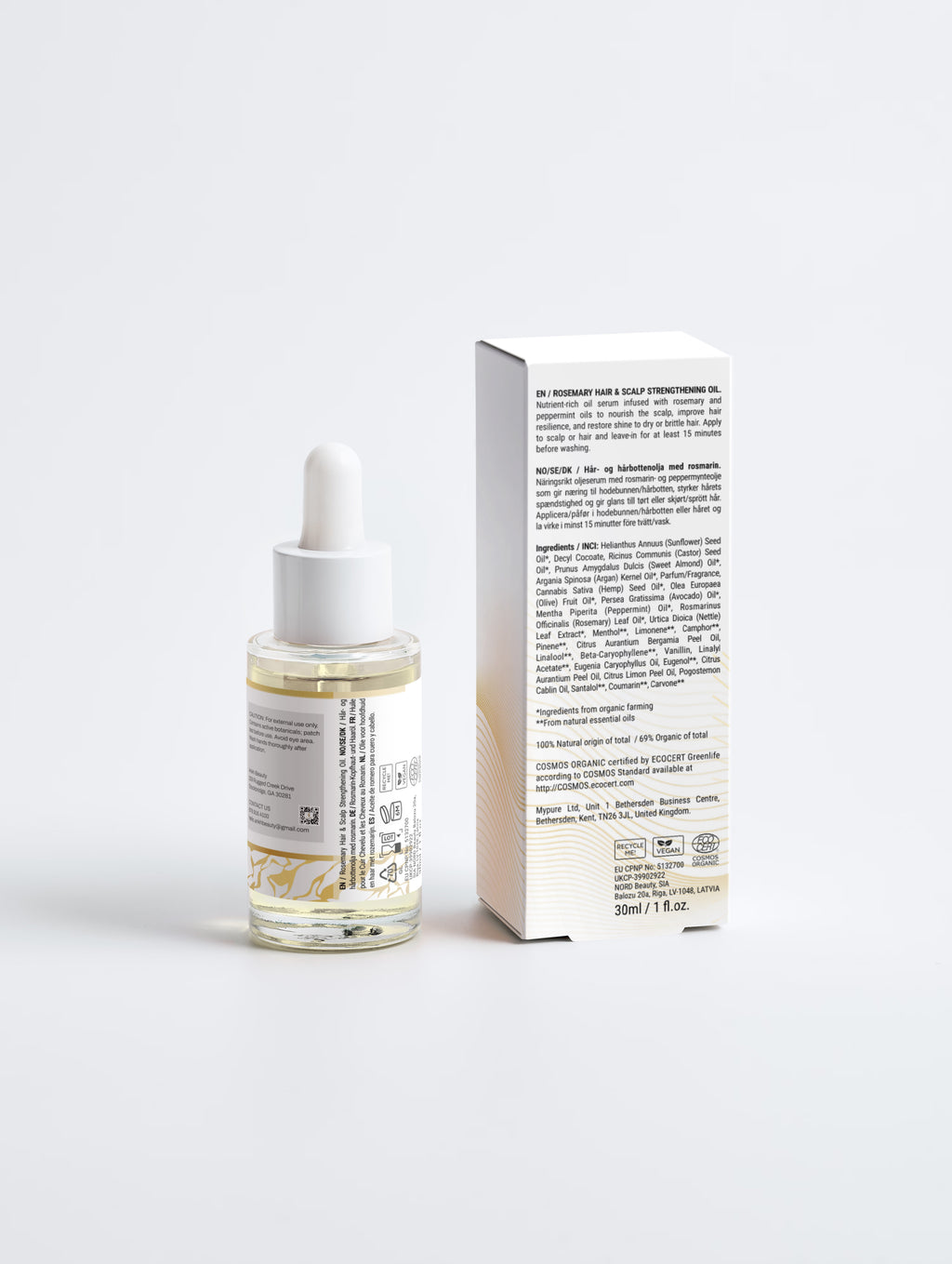 Ankh Beauty Rosemary Hair & Scalp Strengthening Oil — back of bottle and box, 30 ml
