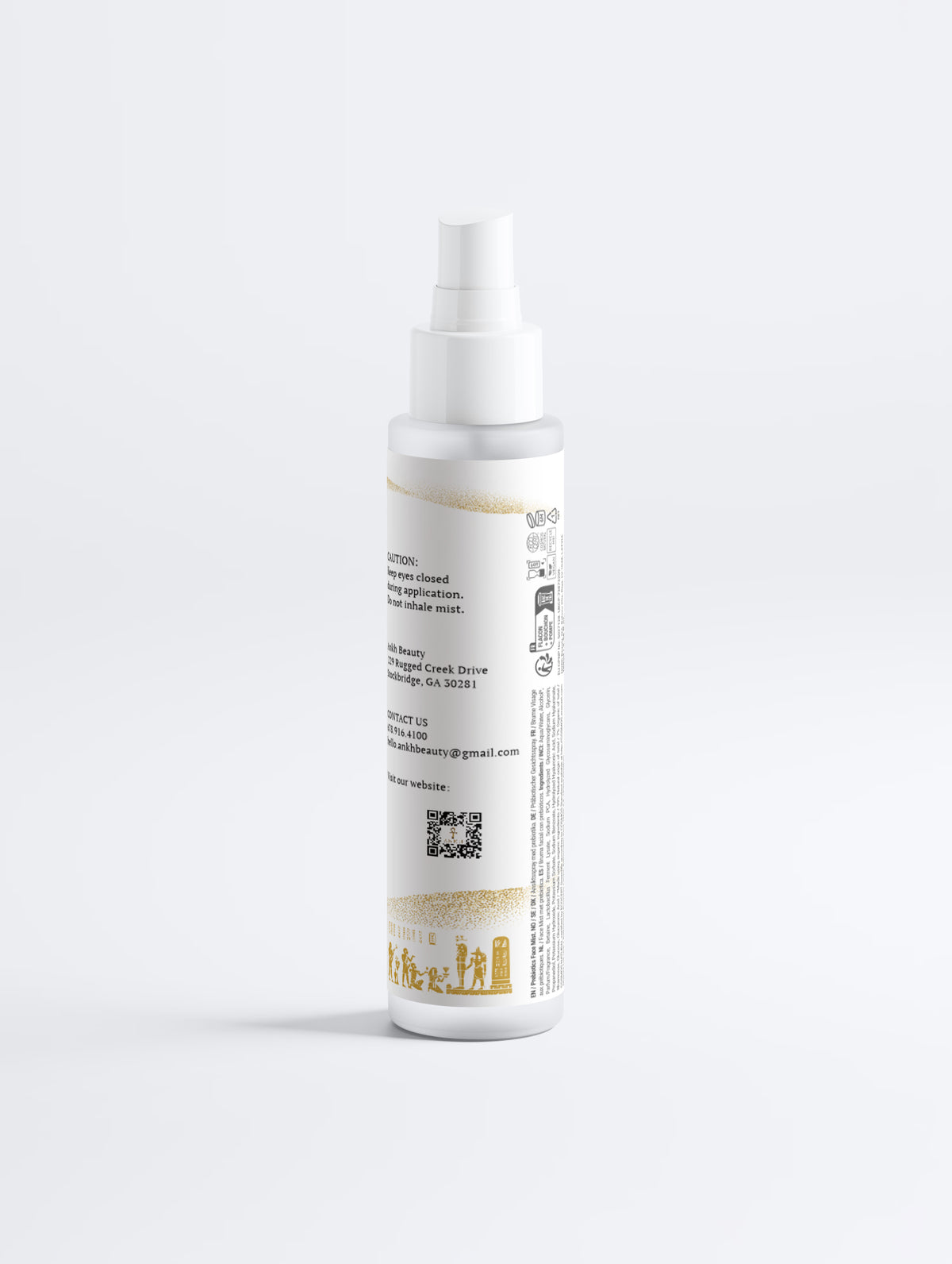Ankh Beauty Microbiome Prebiotics Face Mist, spray bottle, back label