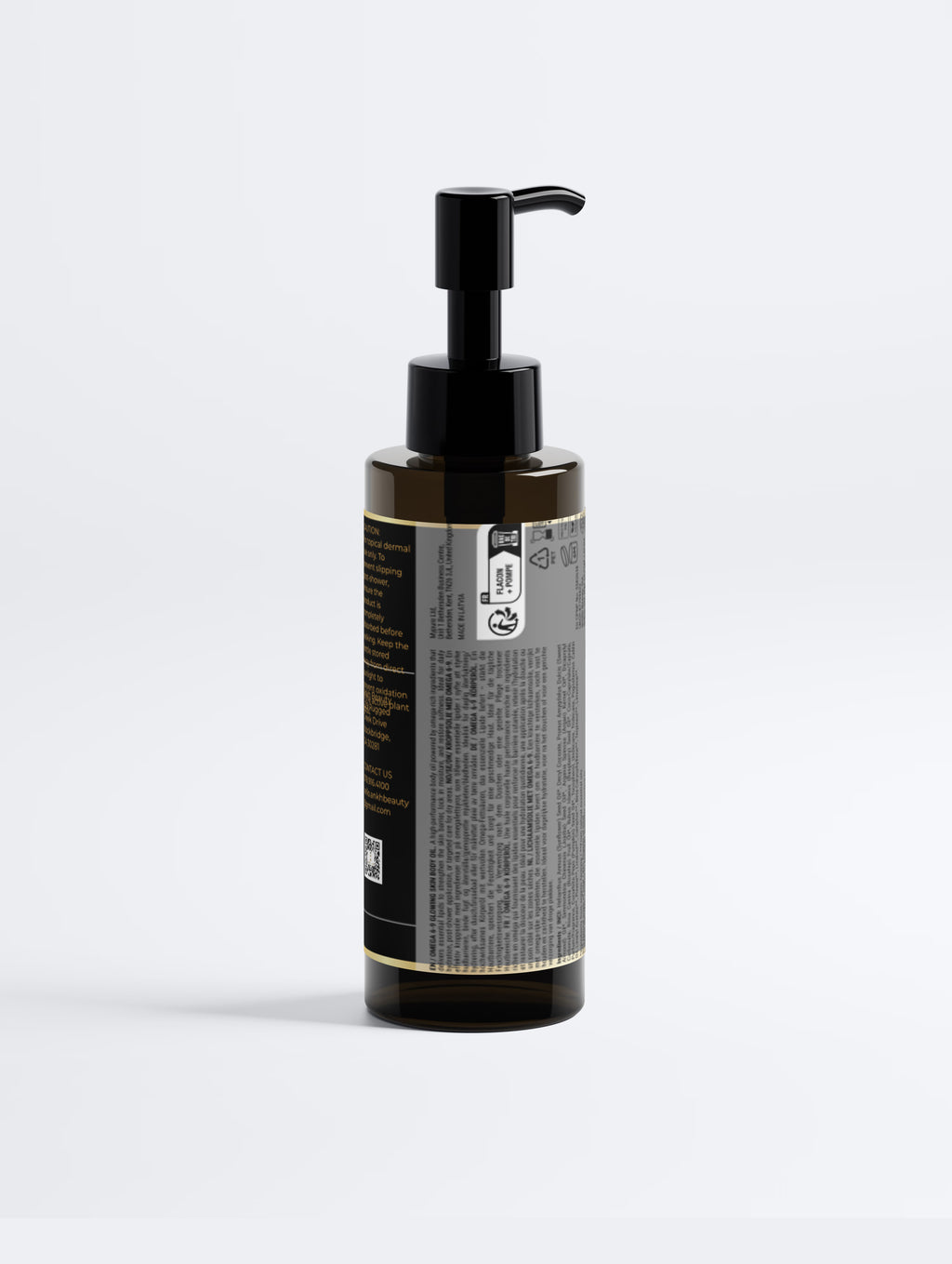 Ankh Beauty Omega 6-9 Glowing Skin Body Oil, pump bottle, back label